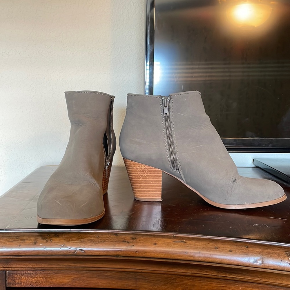 Grey wooden booties